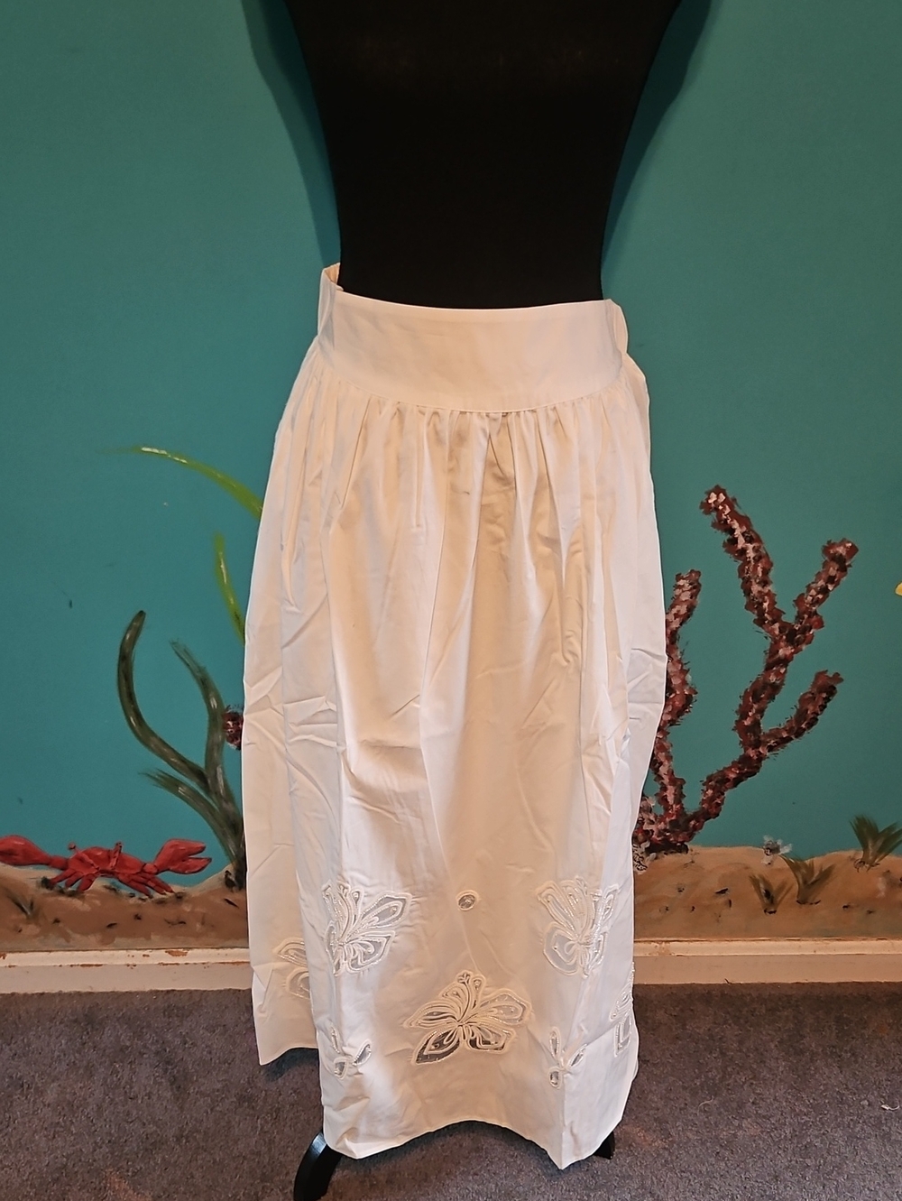 Magaschoni White Midi Skirt with Embroidered Hem
